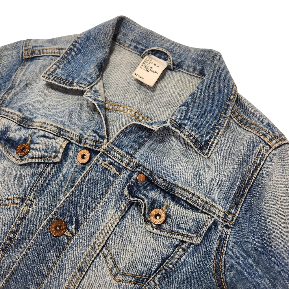 H&M Women's Size 4 Small Blue Denim Jean Jacket Classic Trucker Style - Picture 10 of 15